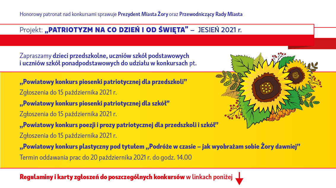 Baner informujący o konkursach z cyklu "Patriotyzm na co dzień i od święta" jesień 2021 r.